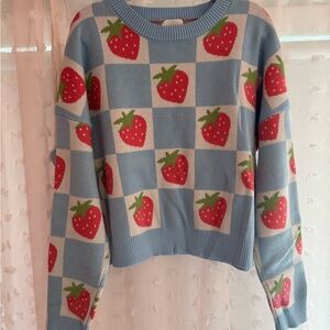 Strawberry Checkered Blue Sweater